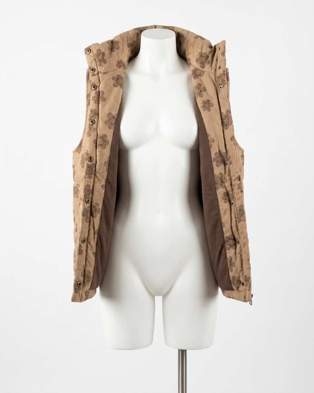 NEW HEM & THREAD flower puffer vest in mocha